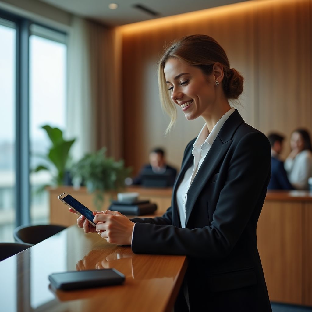 Geschäftsfrau beim Hotel-Check-in